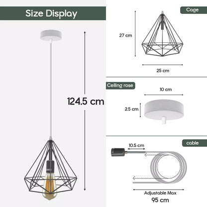 Vintage E27 Diamond Cage Metal Ceiling Pendant Light~3812