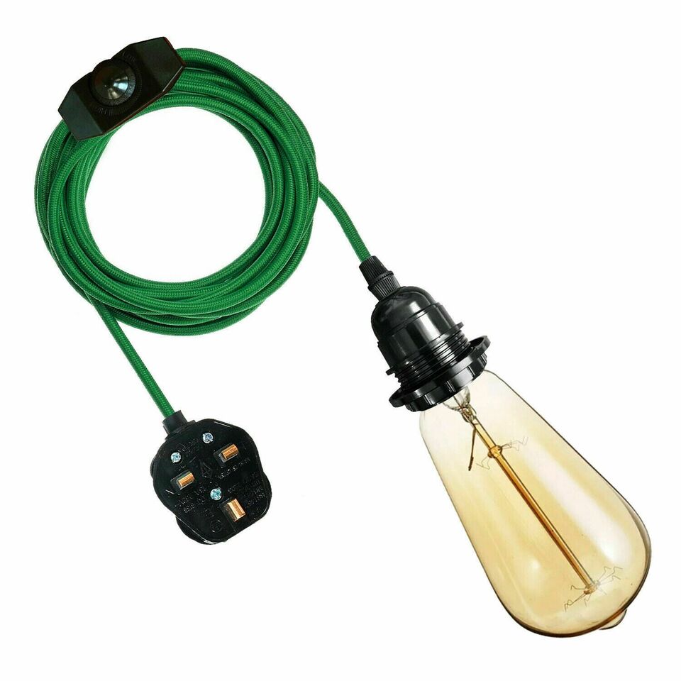 2m E27 Plug in Pendant Holder With Fabric Lighting Cable Vintagelite