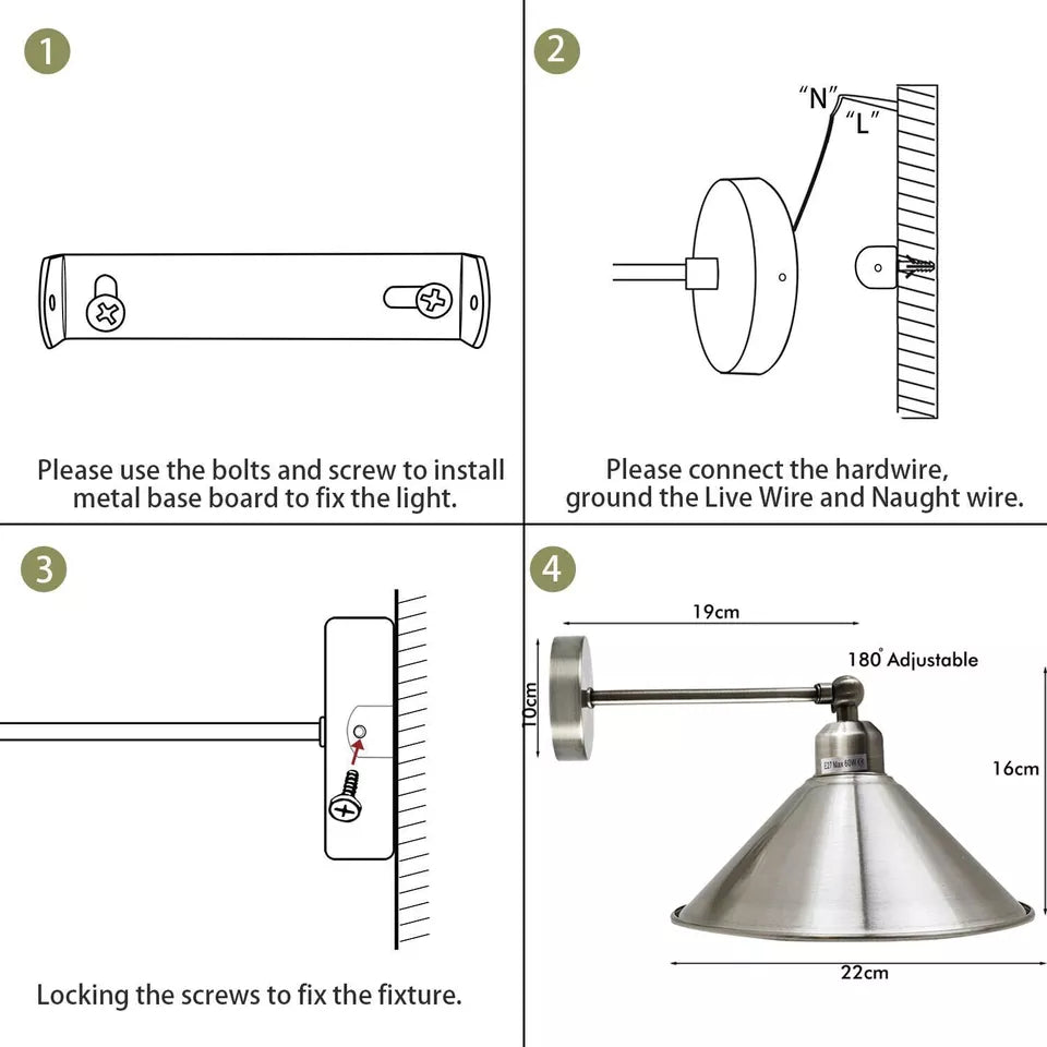 Industrial Wall Sconce Metal Shade Wall Light fittings~3783