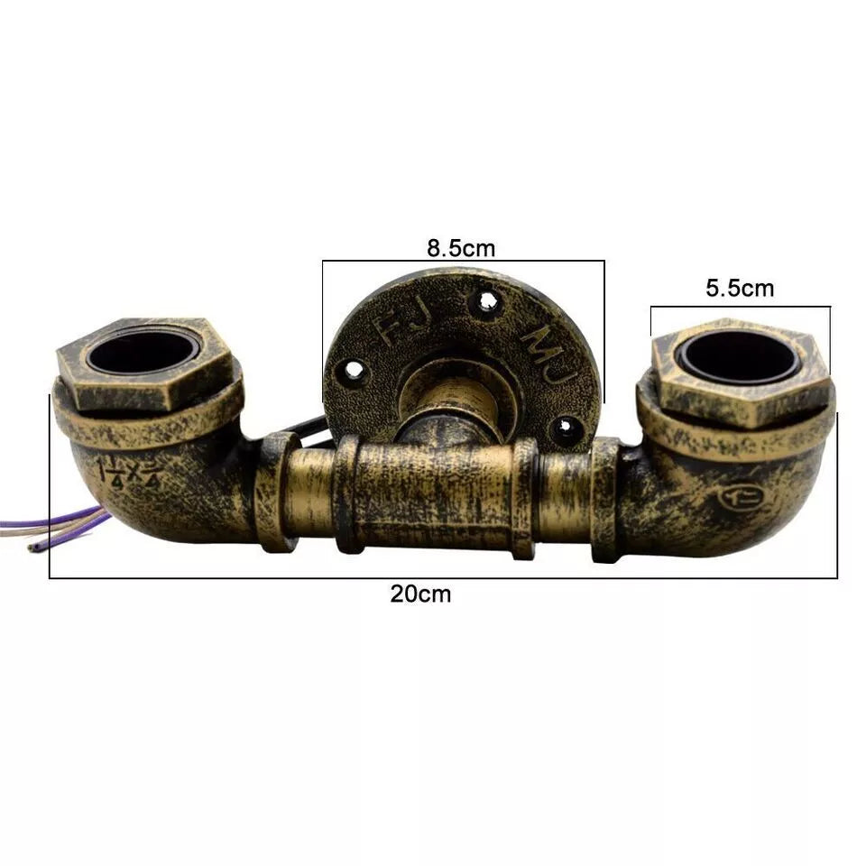 2-Way Water Pipe Steampunk Wall Light~1665