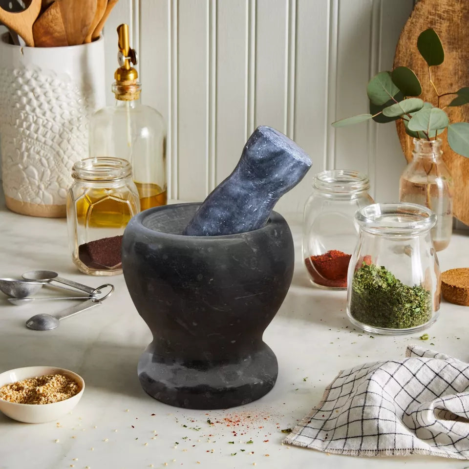 Classic Marble Mortar & Pestle for Authentic Flavors~3804