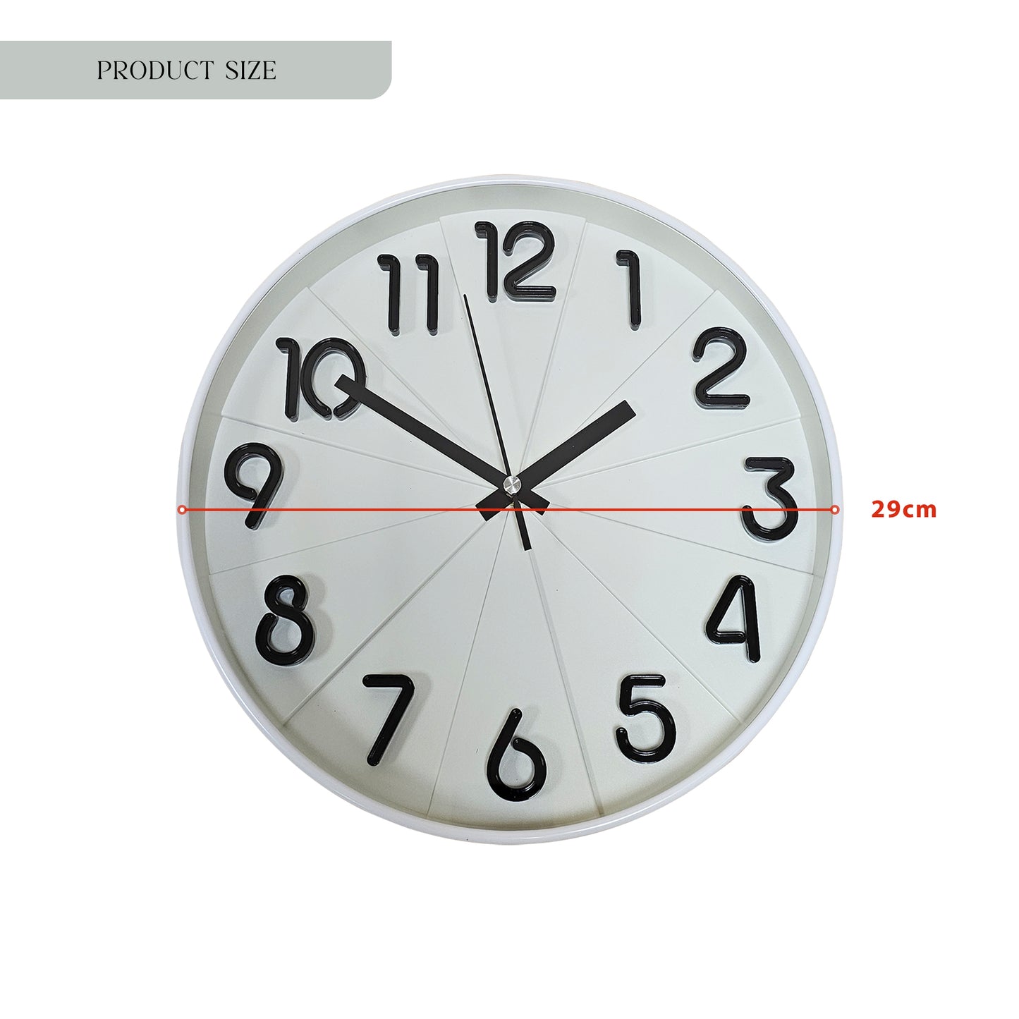 white non ticking clock size