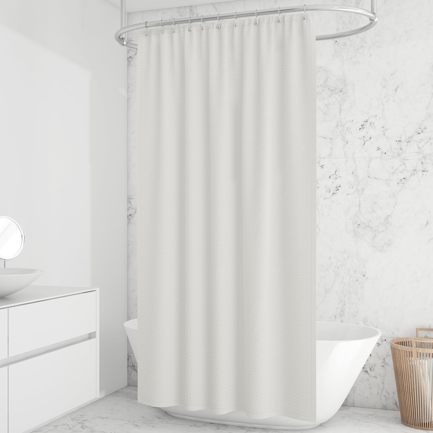 white shower curtain