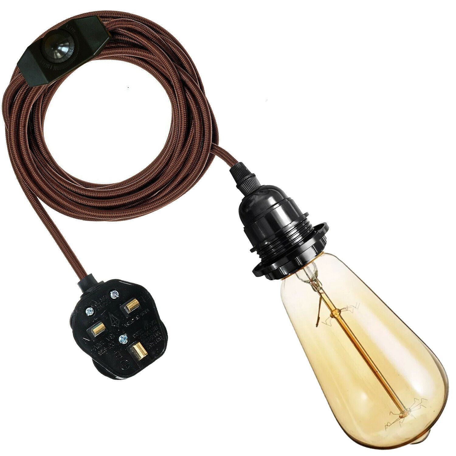 E27 2m Plug in Pendant Holder with Fabric Lighting Cable Pendant Lamp Bulb Socket 2115
