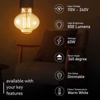 Mushroom E27 60W Dimmable Vintage Bowl Light Bulb.~2995