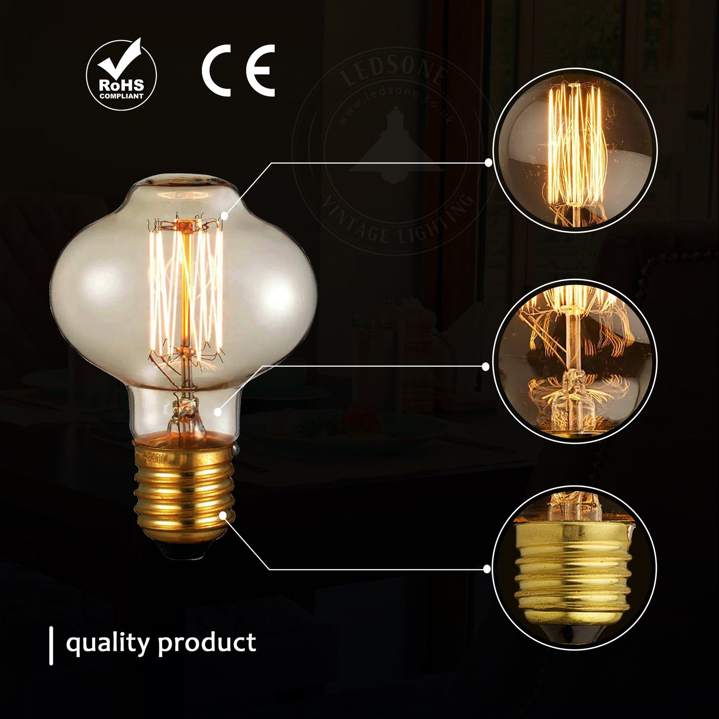 Mushroom E27 60W Dimmable Vintage Bowl Light Bulb.~2995