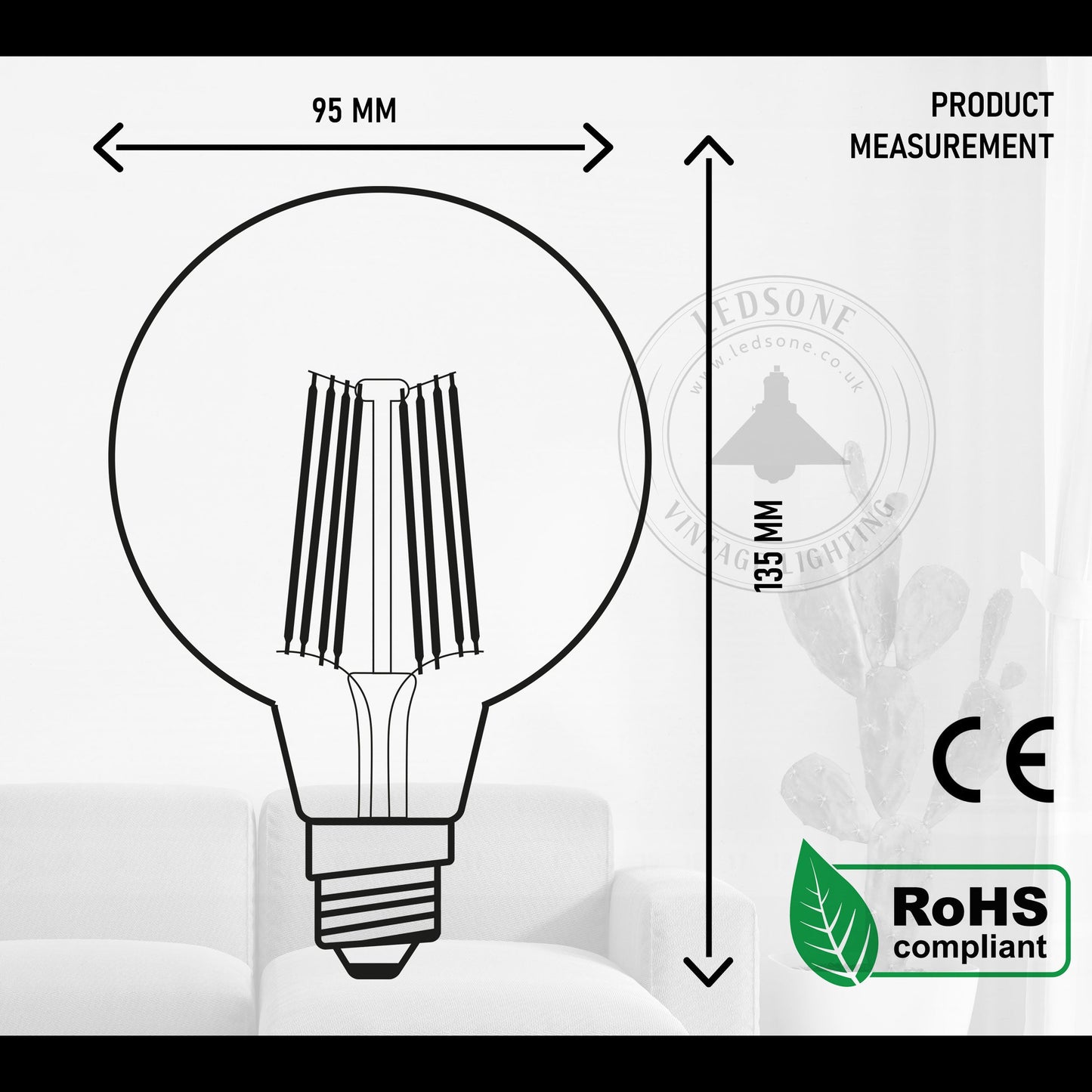 8W Light Bulbs G95 E27 LED Globe Vintage LED ~3033