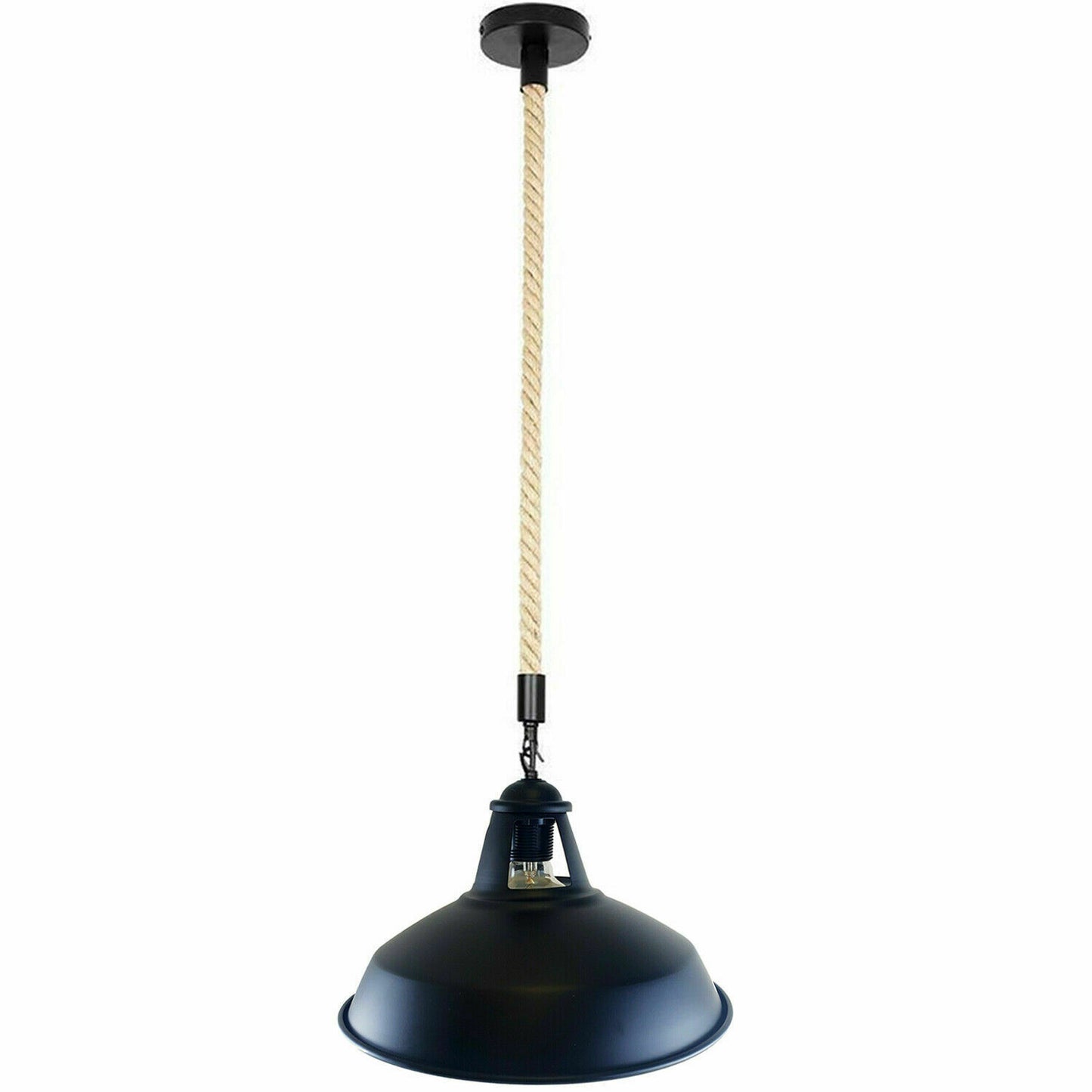 Black Industrial Hemp Rope Shade Barn Slotted Pendant Light