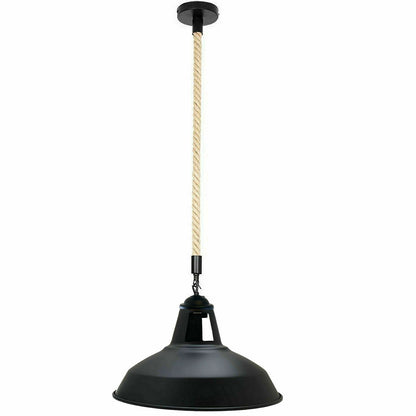 Black Industrial Hemp Rope Shade Barn Slotted Pendant Light