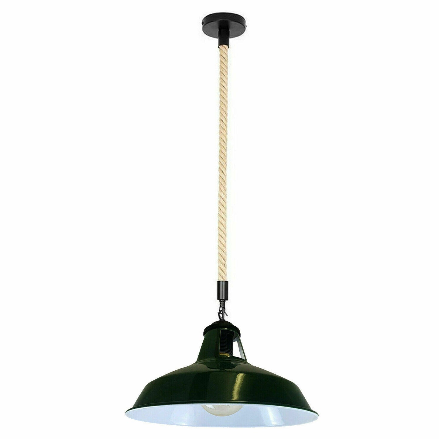 Retro Vintage Hemp Rope Green Shade Barn Slotted Pendant Light