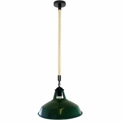 Retro Vintage Hemp Rope Green Shade Barn Slotted Pendant Light