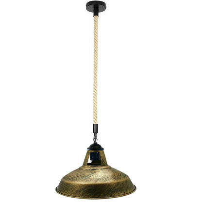  Hemp Rope Brushed Copper Shade Barn Slotted Pendant LIght