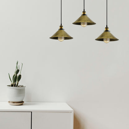 Brushed Brass Industrial 3 Head Metal Cone Shade Pendant Light~2144