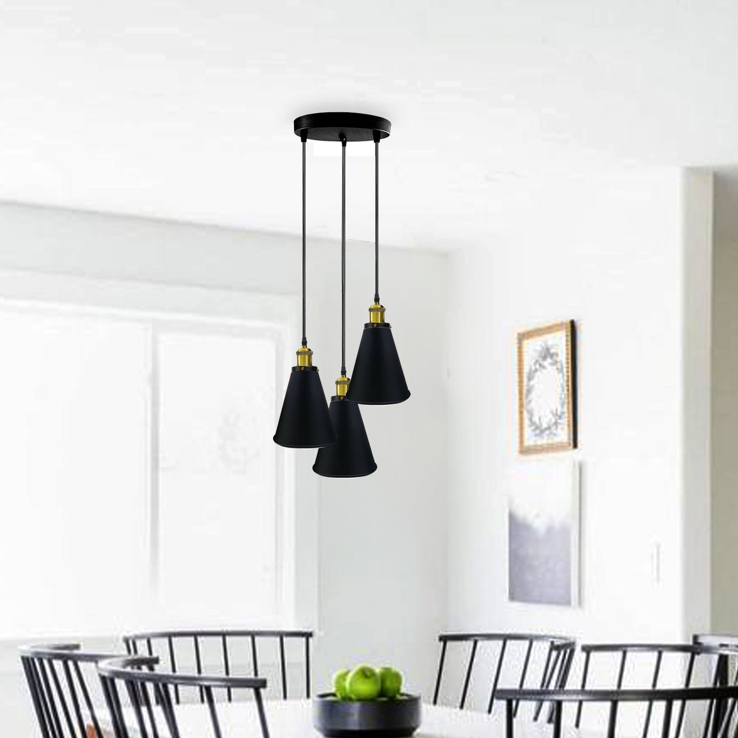 Black Industrial Vintage Round Base 3 Head Ceiling Pendant light-Application Image