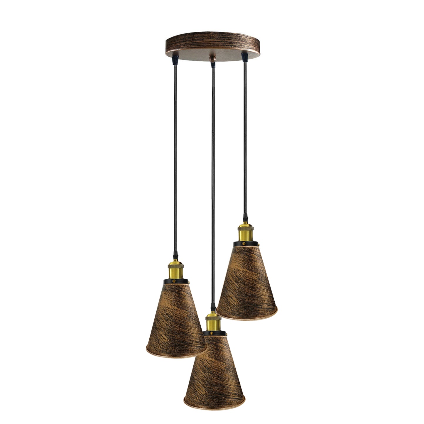 Brushed Copper Industrial Vintage Round Base 3Head Pendant light