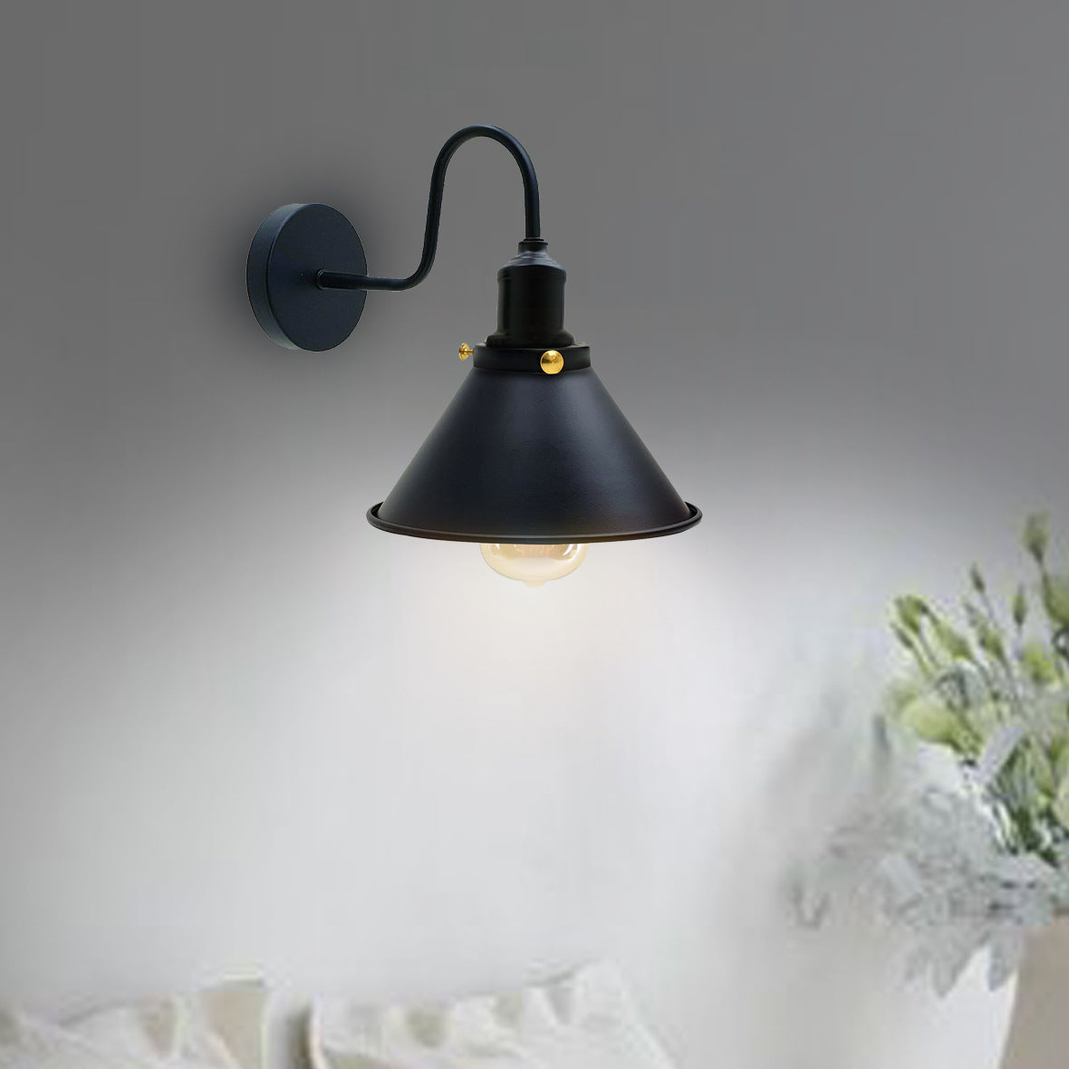 Vintage Black Cone shape Wall Sconce Metal Industrial Wall Light-Application image