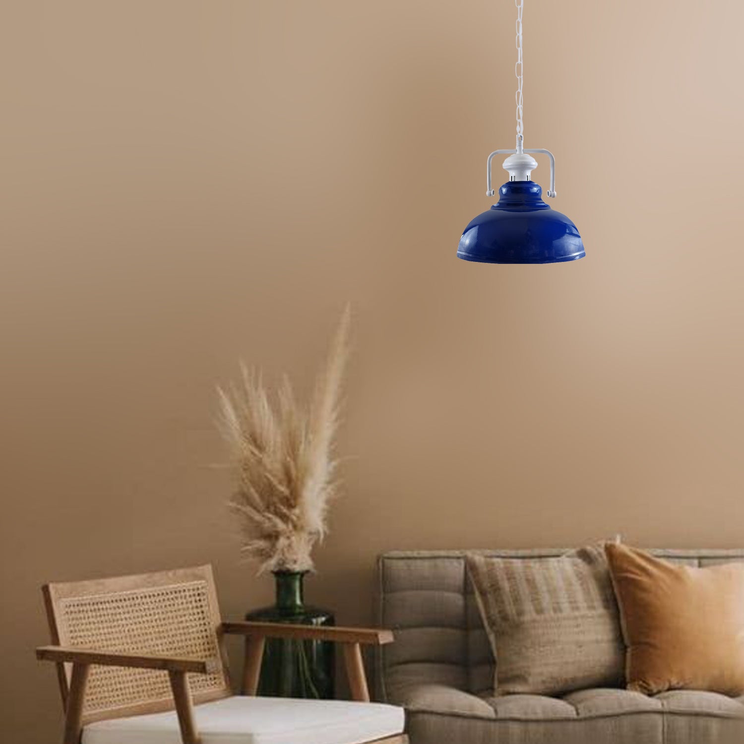 Retro Indoor Hanging Ceiling Navy Blue Metal Pendant Light-Application Image