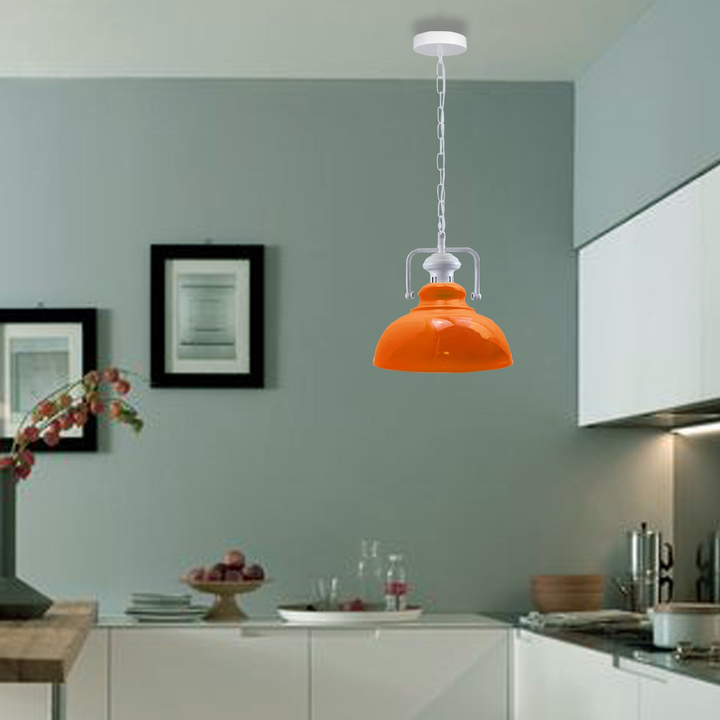 Orange Retro Curvy Shade Metal Barn Ceiling Pendant Light-Application Image