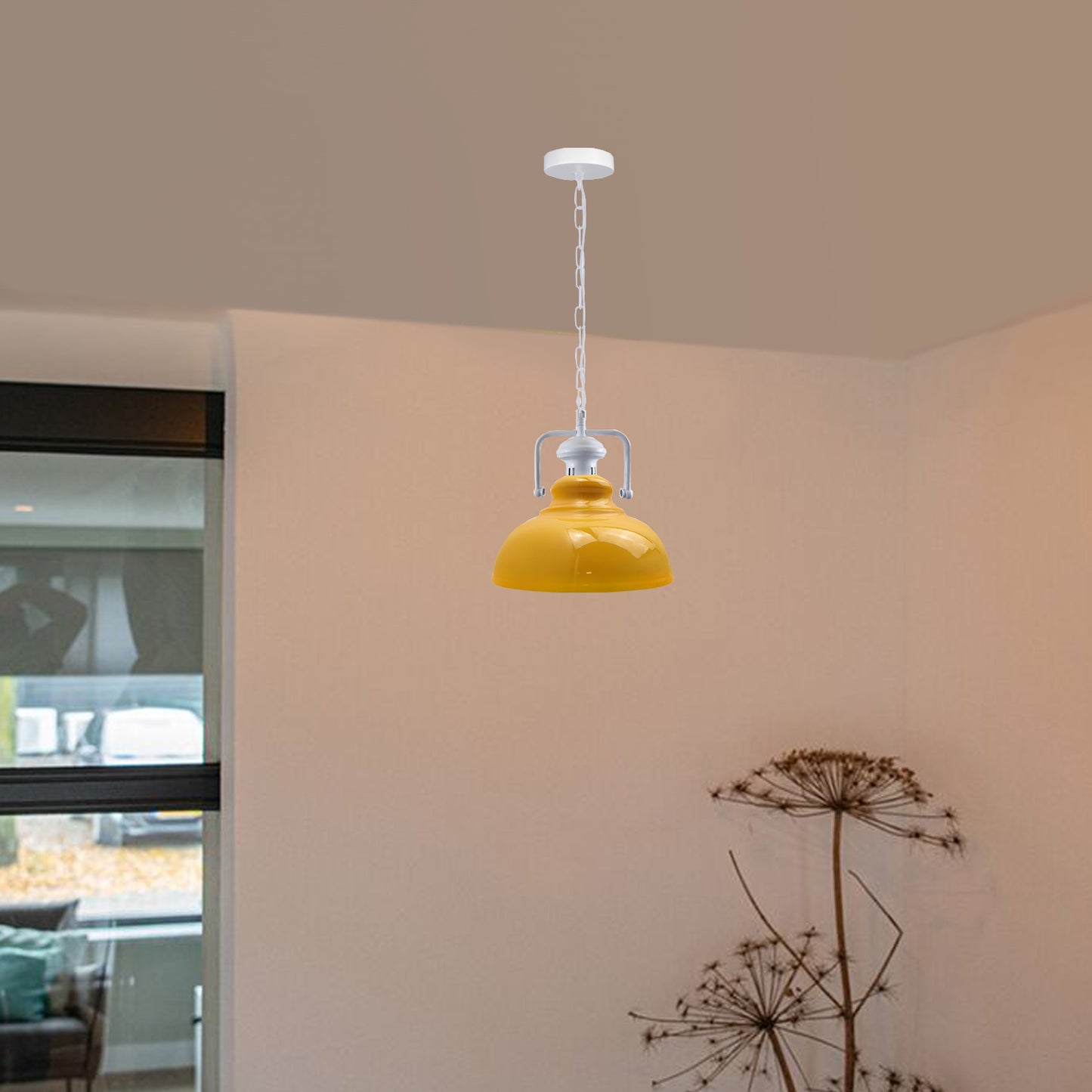 Modern Vintage Retro Adjustable Chain Metal Yellow Pendant Light-Application Image