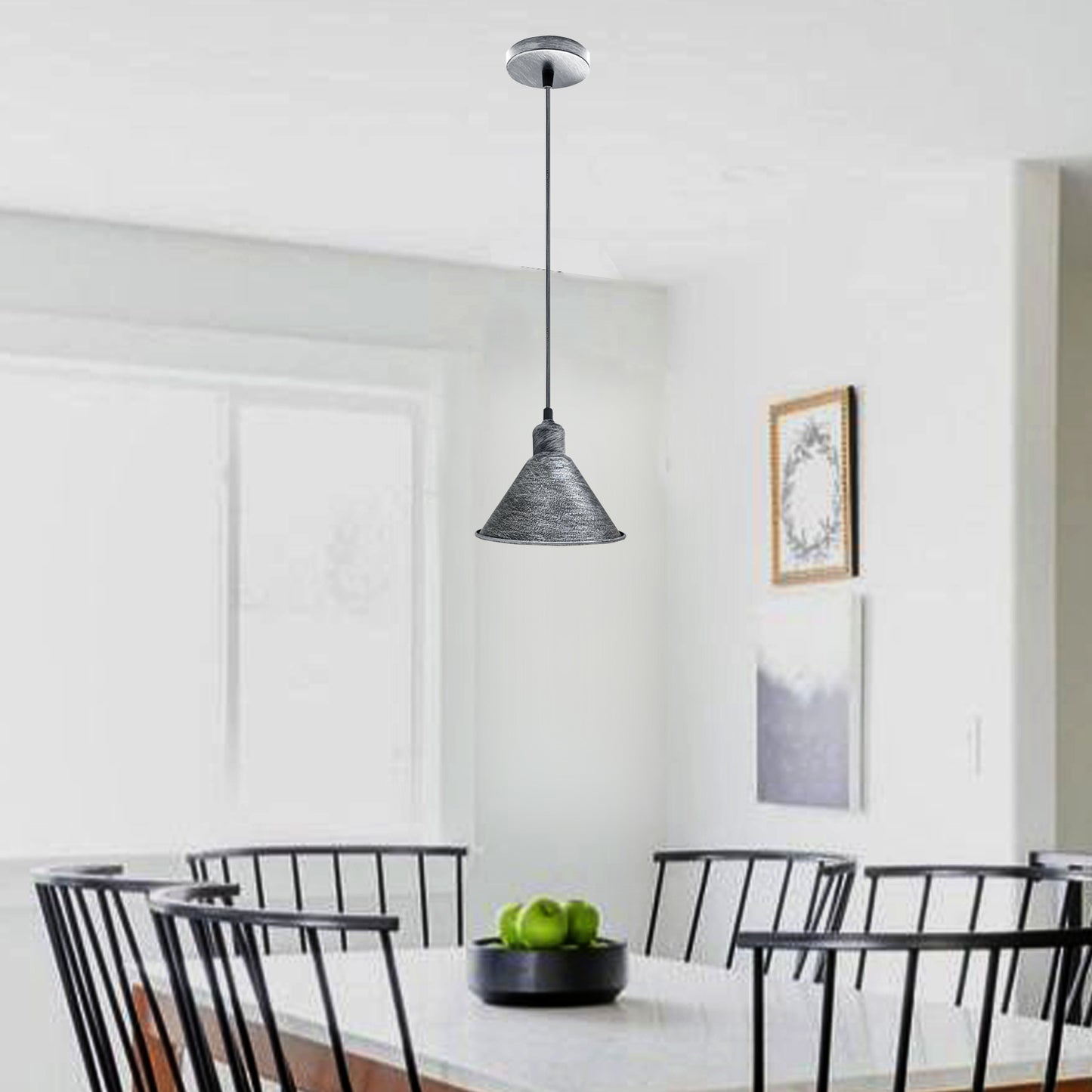 Modern Industrial Retro Ceiling Lampshade Pendant Light Rustic Shade Chandelier UK Brushed Silver~2500