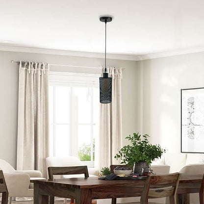 Black Loft Modern Drum Metal Cage Ceiling Pendant Light-Application Image