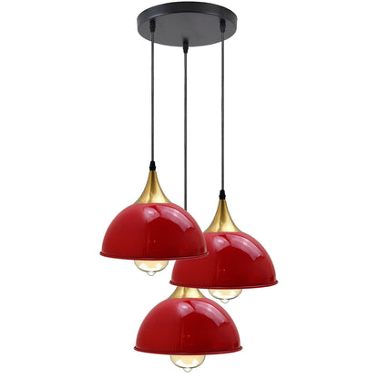 Modern Industrial 3 Way Red Metal Lampshade Pendant Light