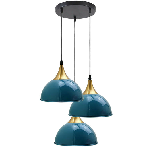 Vintage Modern 3 Way Metal Shade Navy Blue Pendant Light