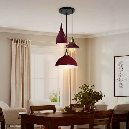 Modern 3 Head Metal Hanging Light Shade Ceiling Pendant Light Burgundy~2573