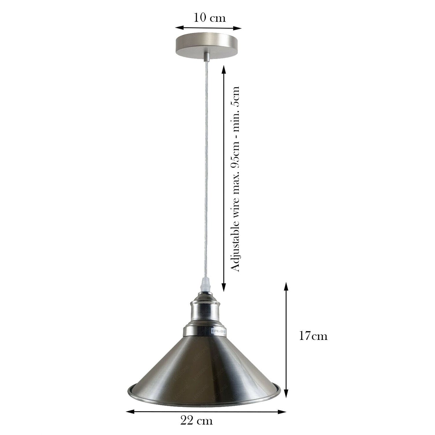 Modern Vintage Metal Cone Shape Stain Nickel Pendant Light-Size Image