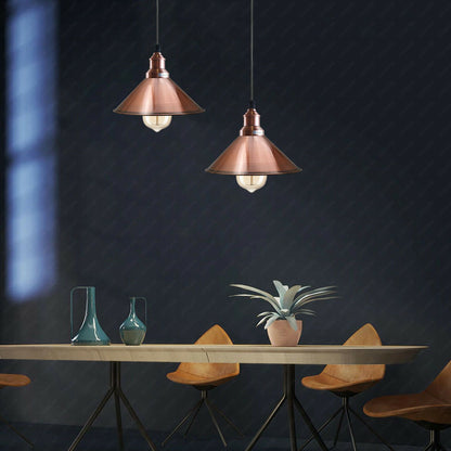 Modern Retro Vintage Metal Cone Shape Copper Pendant Light-Application Image