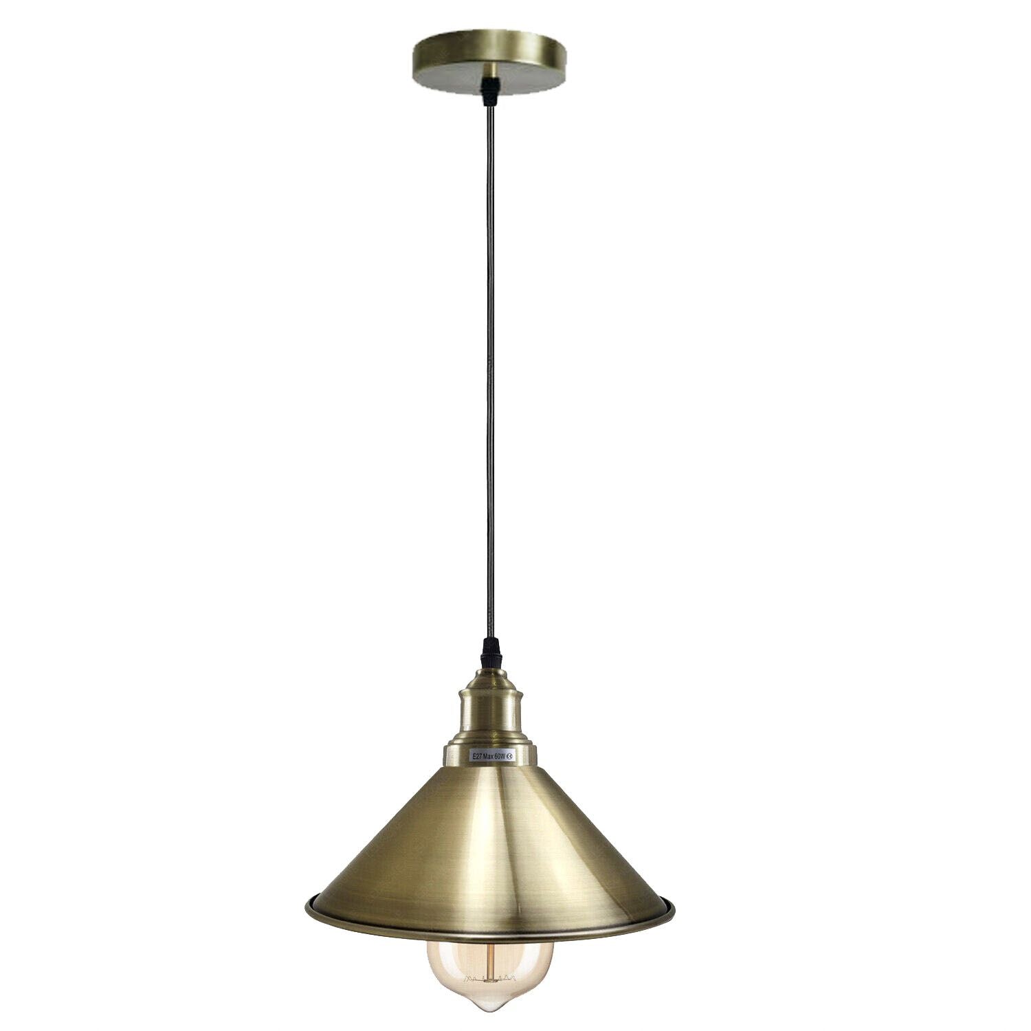 Retro Industrial Metal Cone Shape Green Brass Pendant Light