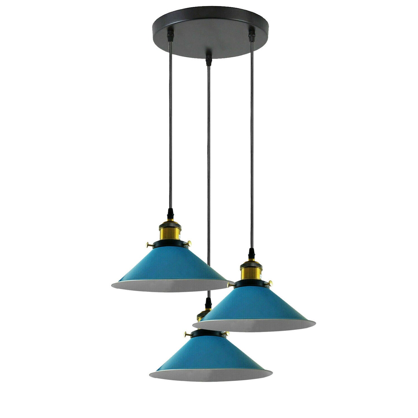 Vintage Industrial 3Head Blue Metal Shade Hanging Pendant Light