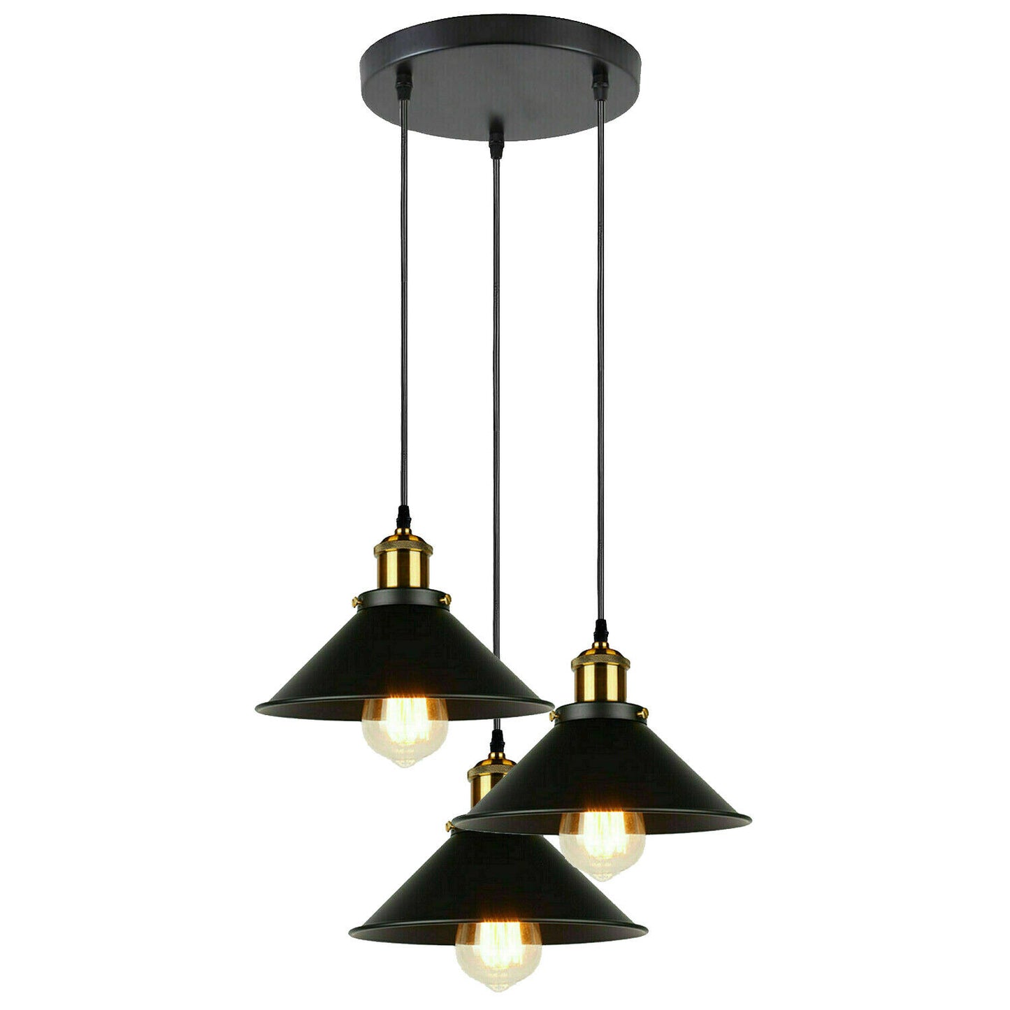 Industrial Vintage 3Head Black Metal Shade Hanging Pendant Light