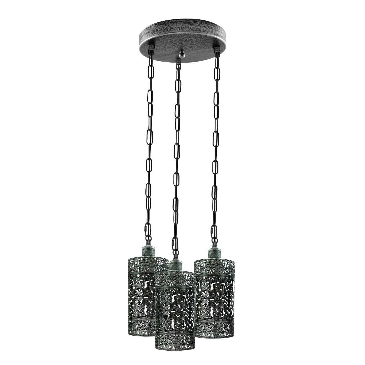 Retro Vintage 3 Way Drum Brushed Silver Cage Pendant Light