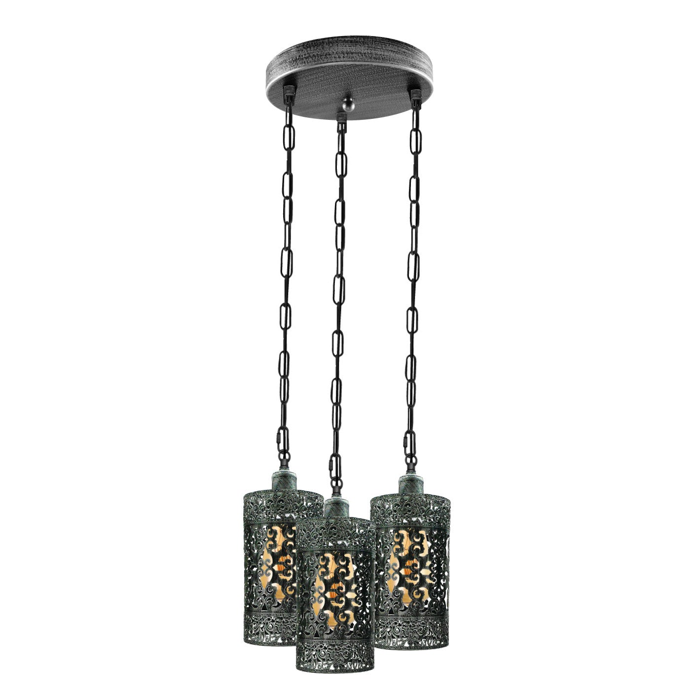 Retro Vintage 3 Way Drum Brushed Silver Cage Pendant Light