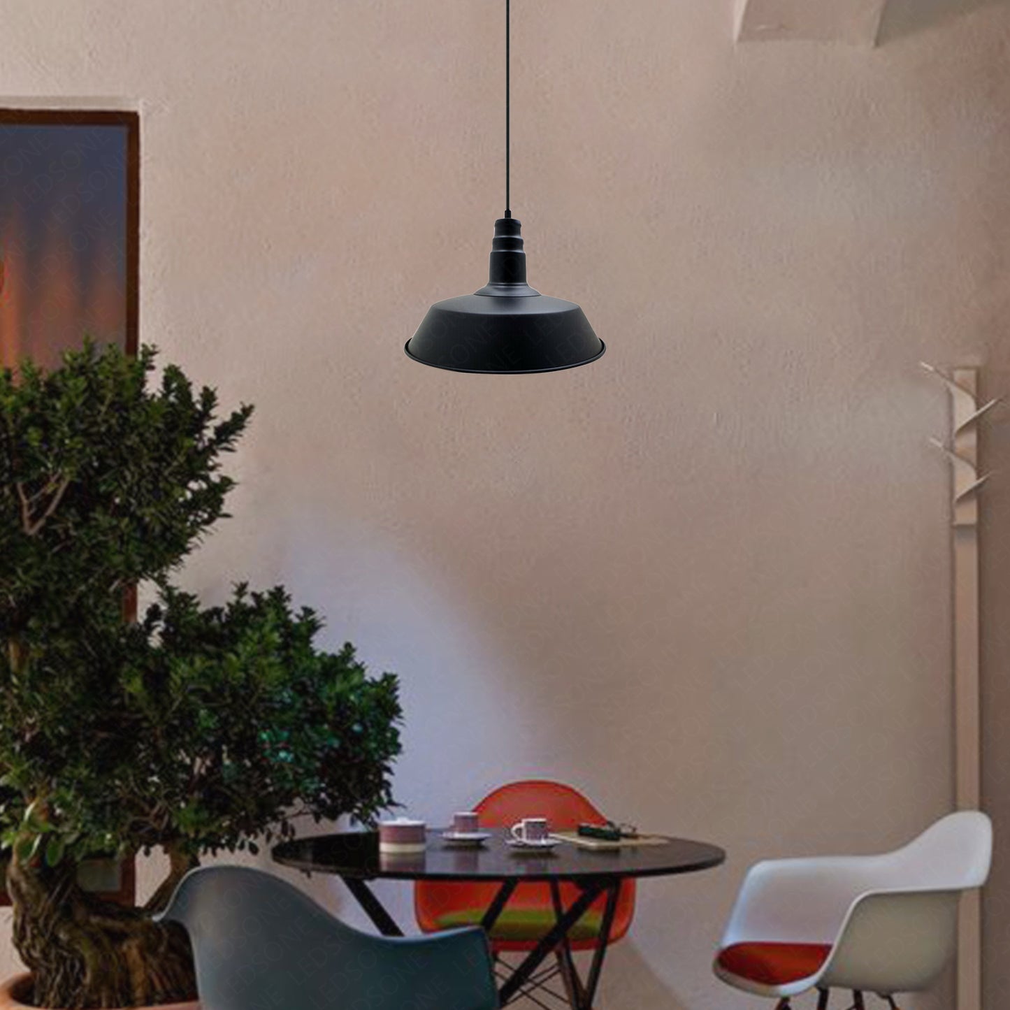 Vintage Barn slotted Brushed Black Metal Ceiling Pendant Light-Application image