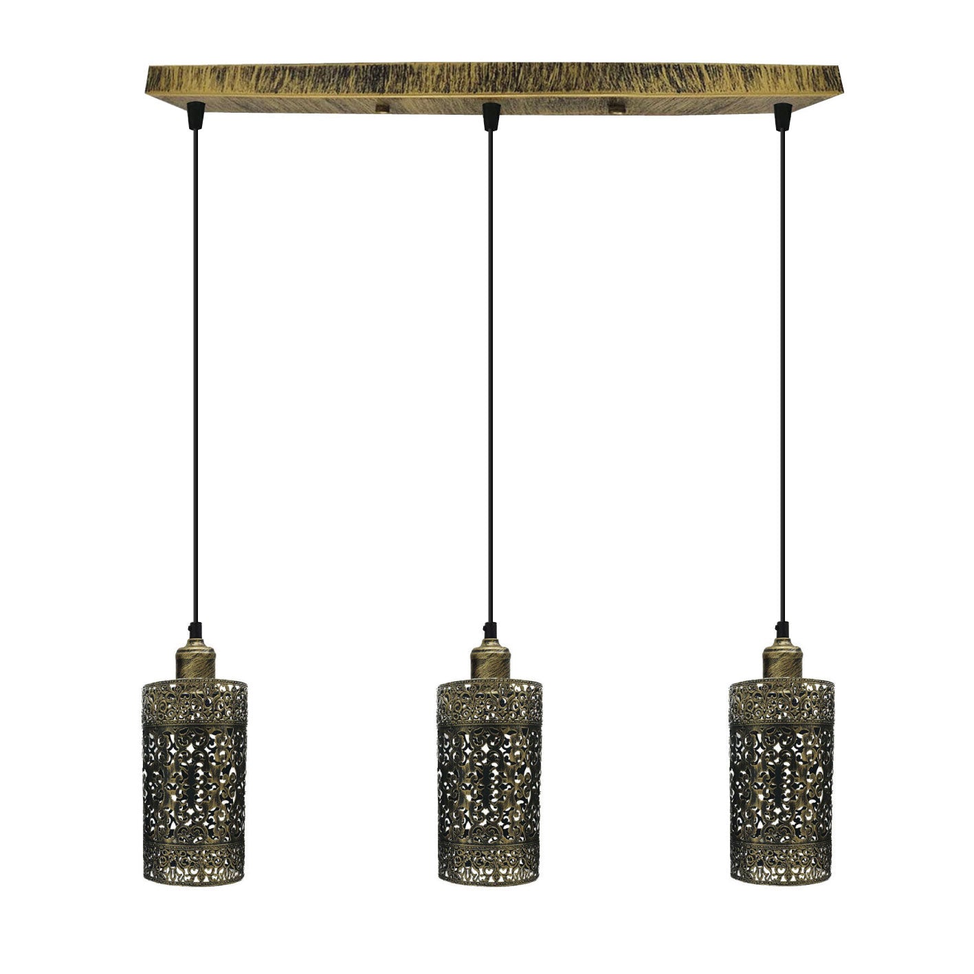 Vintage 3 Way Drum Cylinder Brushed Brass Ceiling Pendant Light