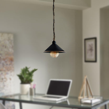 Vintage Metal Black Cone shaped pendant light fitting with chain 