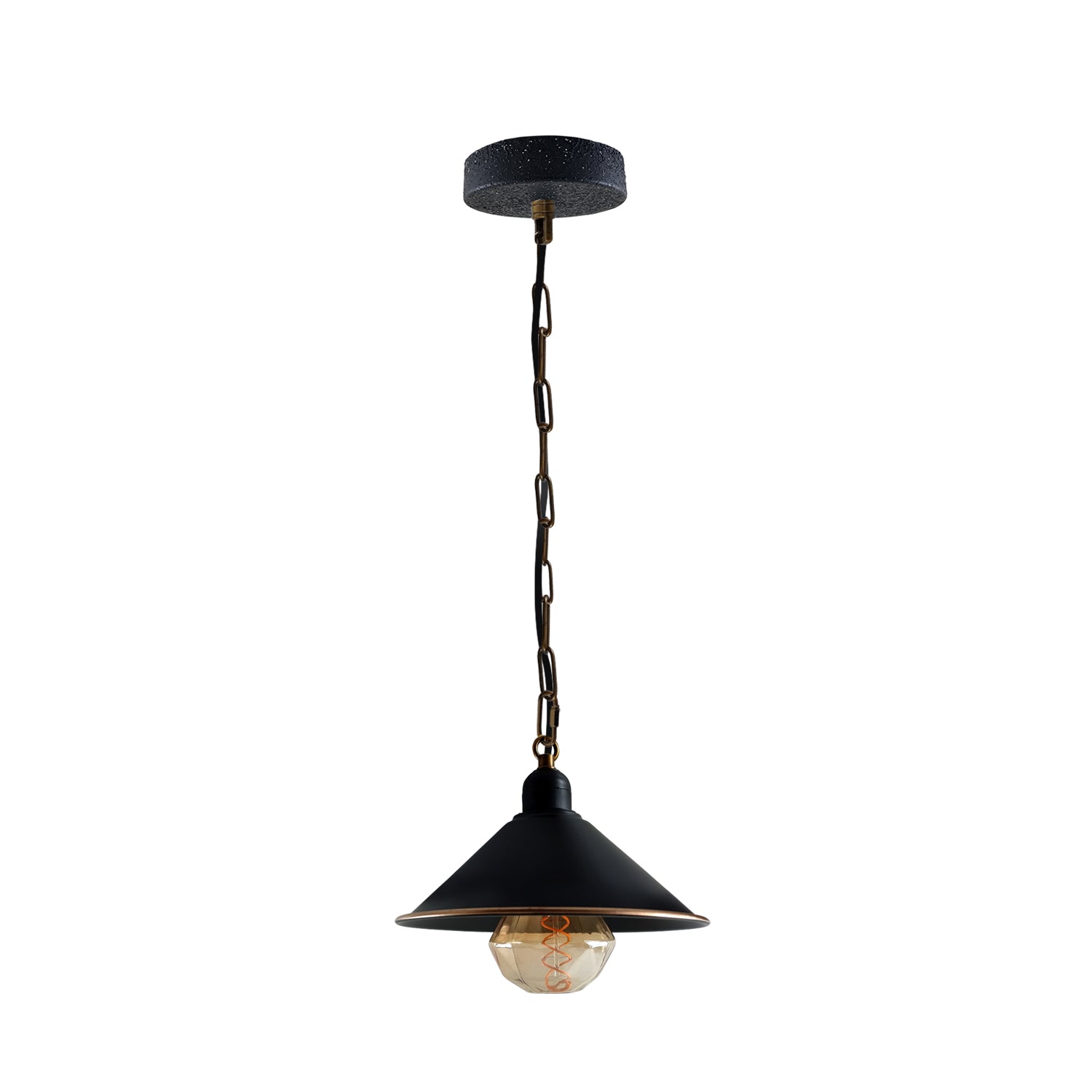 Vintage Metal Black Cone shaped pendant light fitting with chain 