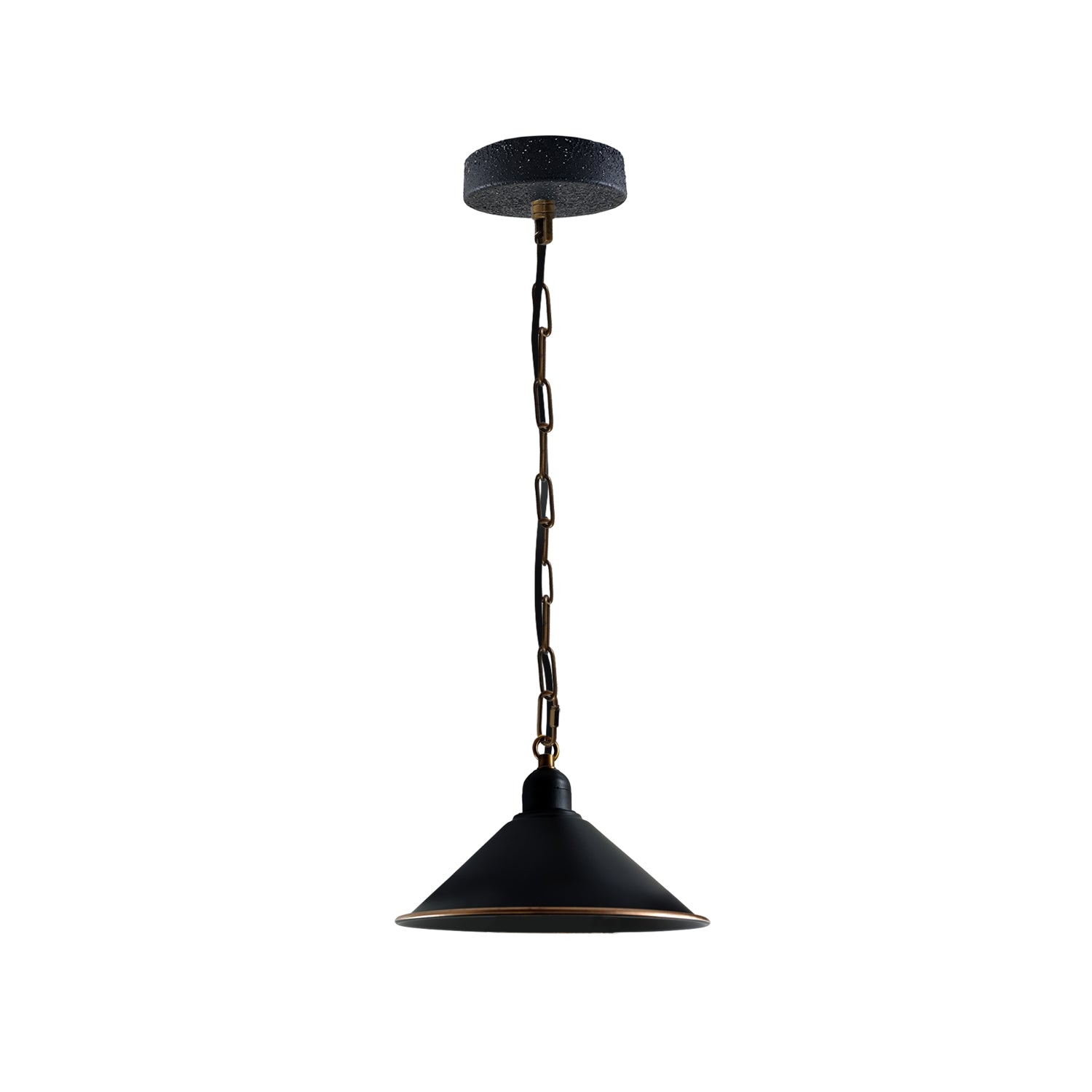 Vintage Metal Black Cone shaped pendant light fitting with chain 