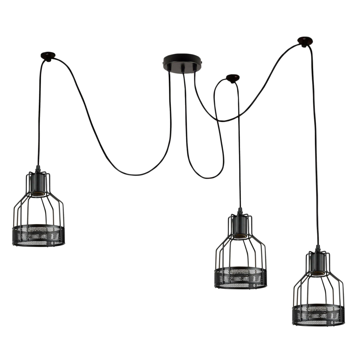 3-way spider pendant light with black metal cage