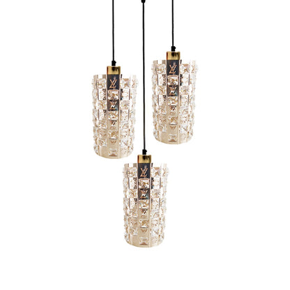3 Outlet Pendant Ceiling E27 Crystal Glass Drum Light Shade~3143