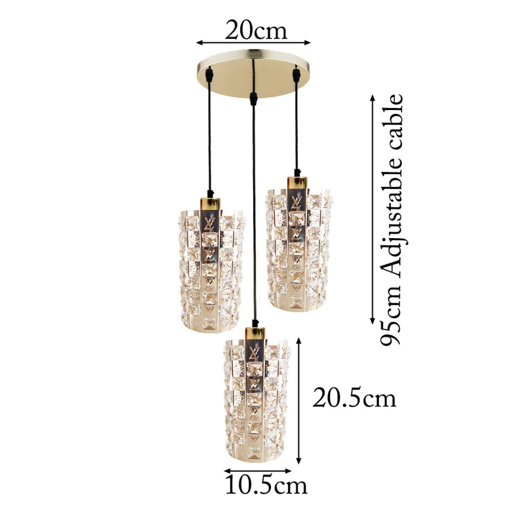 3 Outlet Pendant Ceiling E27 Crystal Glass Drum Light Shade~3143