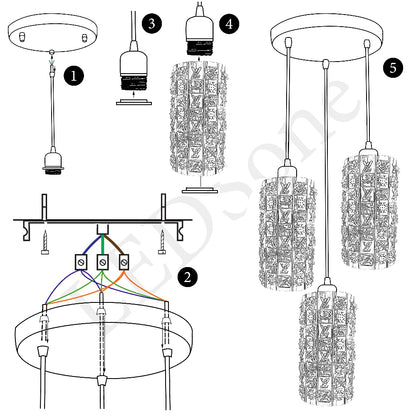 3 Outlet Pendant Ceiling E27 Crystal Glass Drum Light Shade~3143