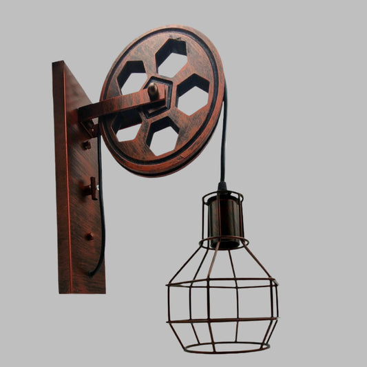 Rustic Retro Wall Lamp with Wheel Design - Vintage Industrial Lighting, E27 Lamp Holder