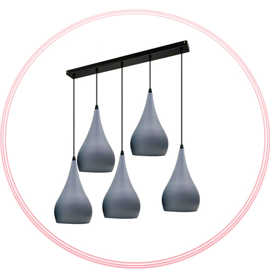 Grey Vintage 5 Way Teardrop Metal Shade Ceiling Pendant Light