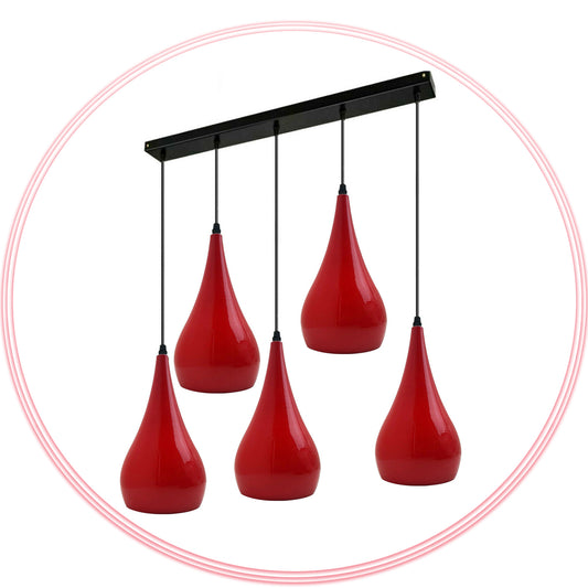 Vintage 5 Way Teardrop Red Metal Shade Ceiling Pendant Light