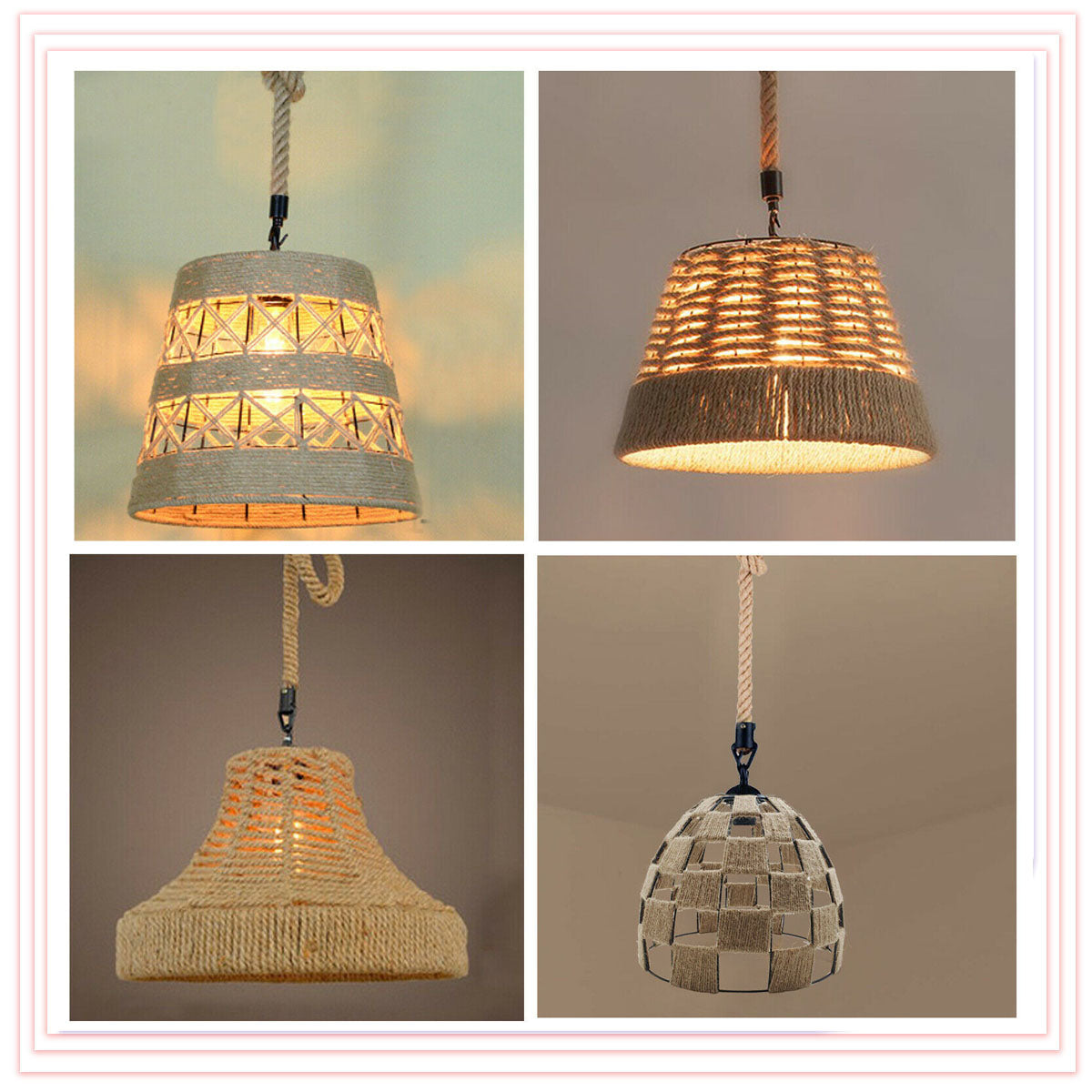 Retro Nostalgic Style Hemp Rope Shade Hanging Pendant Light