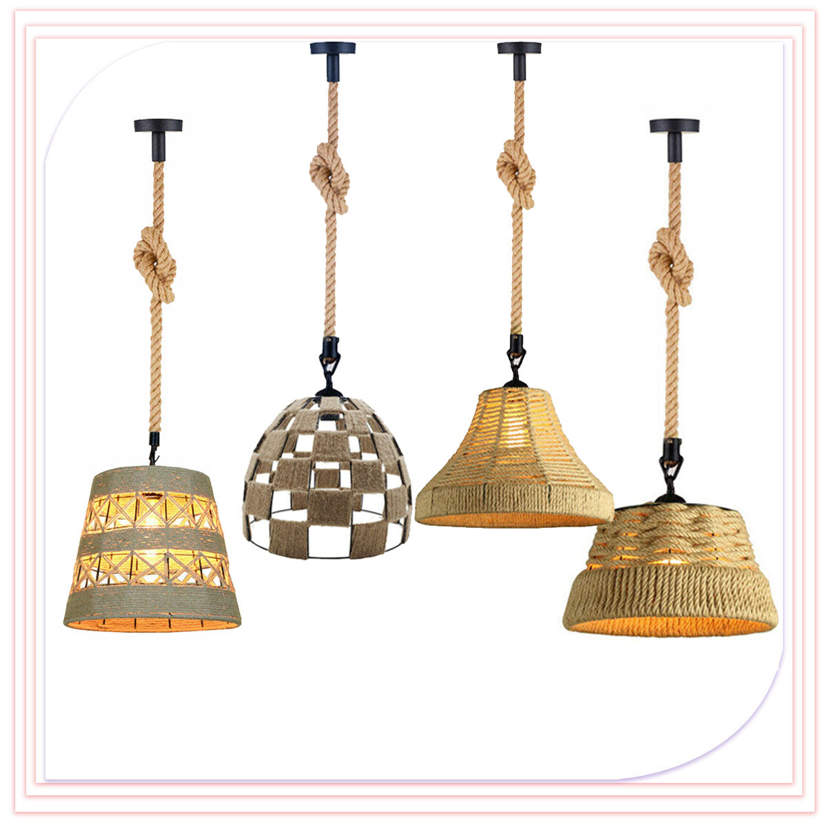 Retro Nostalgic Style Hemp Rope Shade Hanging Pendant Light