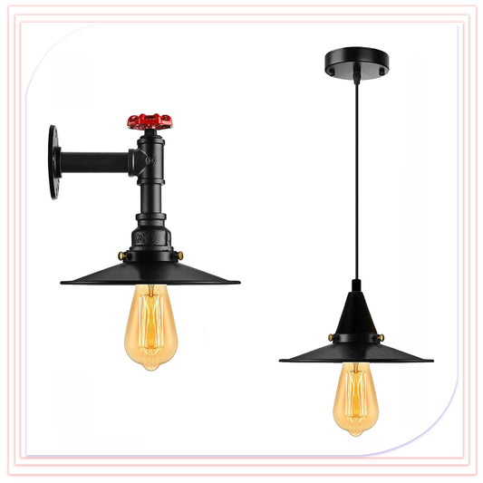 Industrial Vintage Cone Shade Black Metal Pendant Wall light